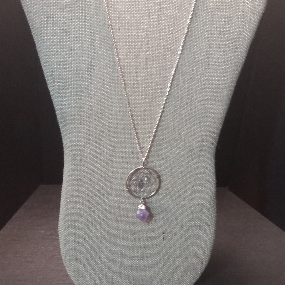 Sterling Silver Amethyst Drop Statement Necklace - image 1